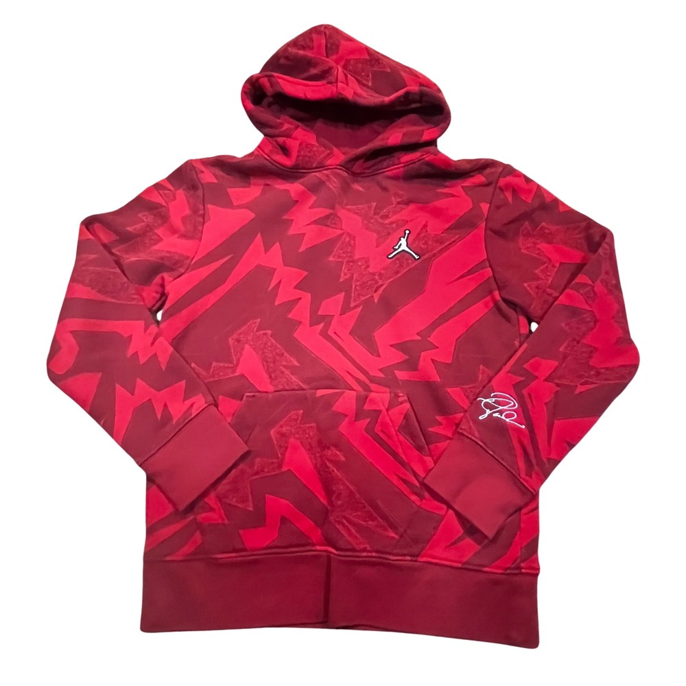 Jordan Boys Red All Over Print Fleece Hoodie Jumpman Pullover Size M 10-12 YRS